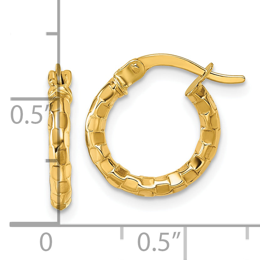 14k Polished 2.3 x 14mm Textured Tube Hoop Earrings