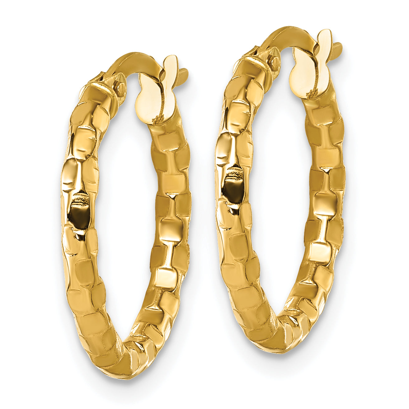 14k Polished 2.3 x 19mm Textured Tube Hoop Earrings Secondary image