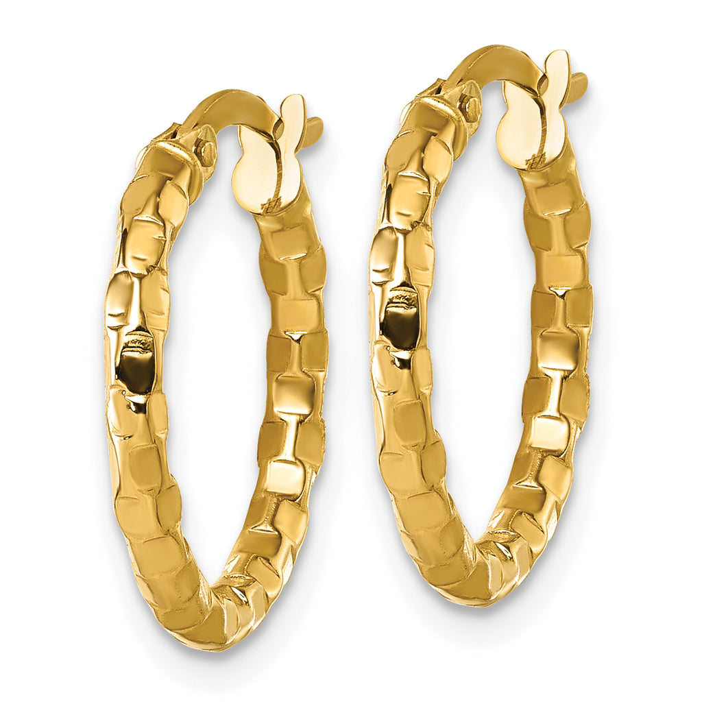 14k Polished 2.3 x 19mm Textured Tube Hoop Earrings