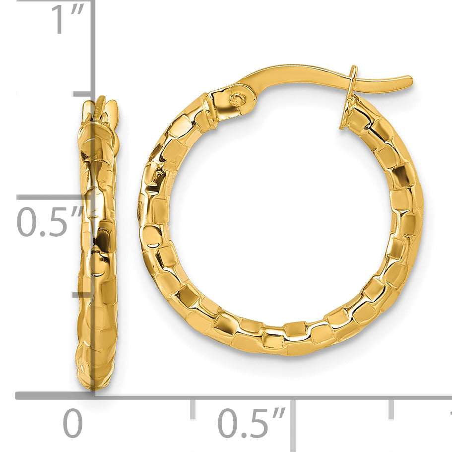 14k Polished 2.3 x 19mm Textured Tube Hoop Earrings