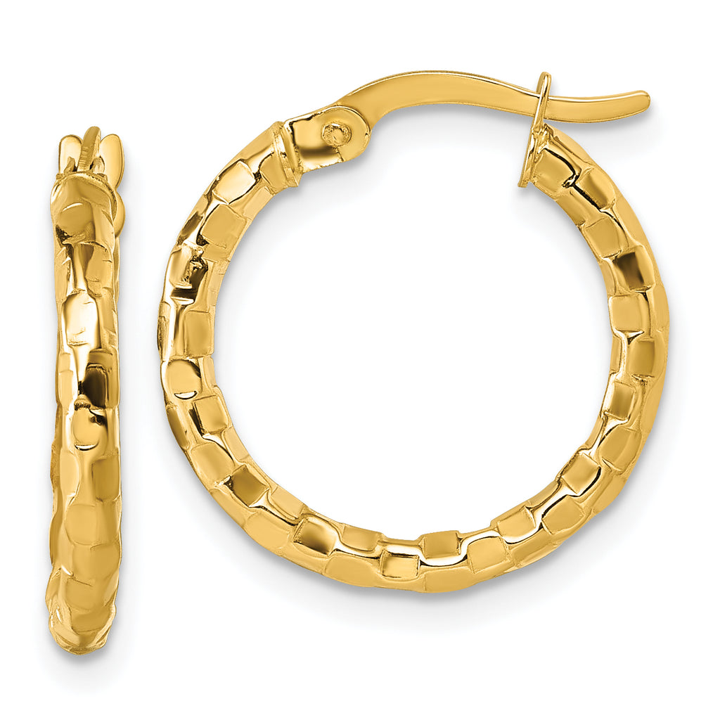 14k Polished 2.3 x 19mm Textured Tube Hoop Earrings