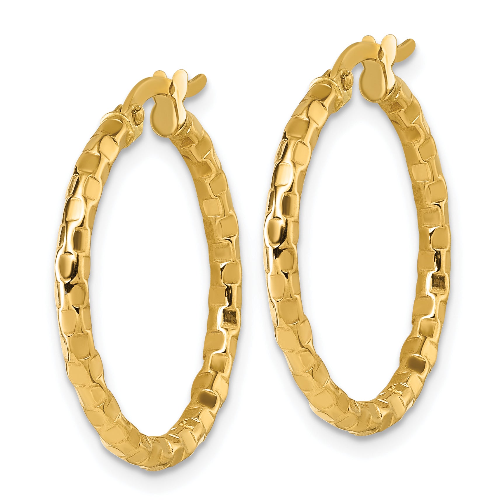 14k Polished 2.3 x 24mm Textured Tube Hoop Earrings Secondary image