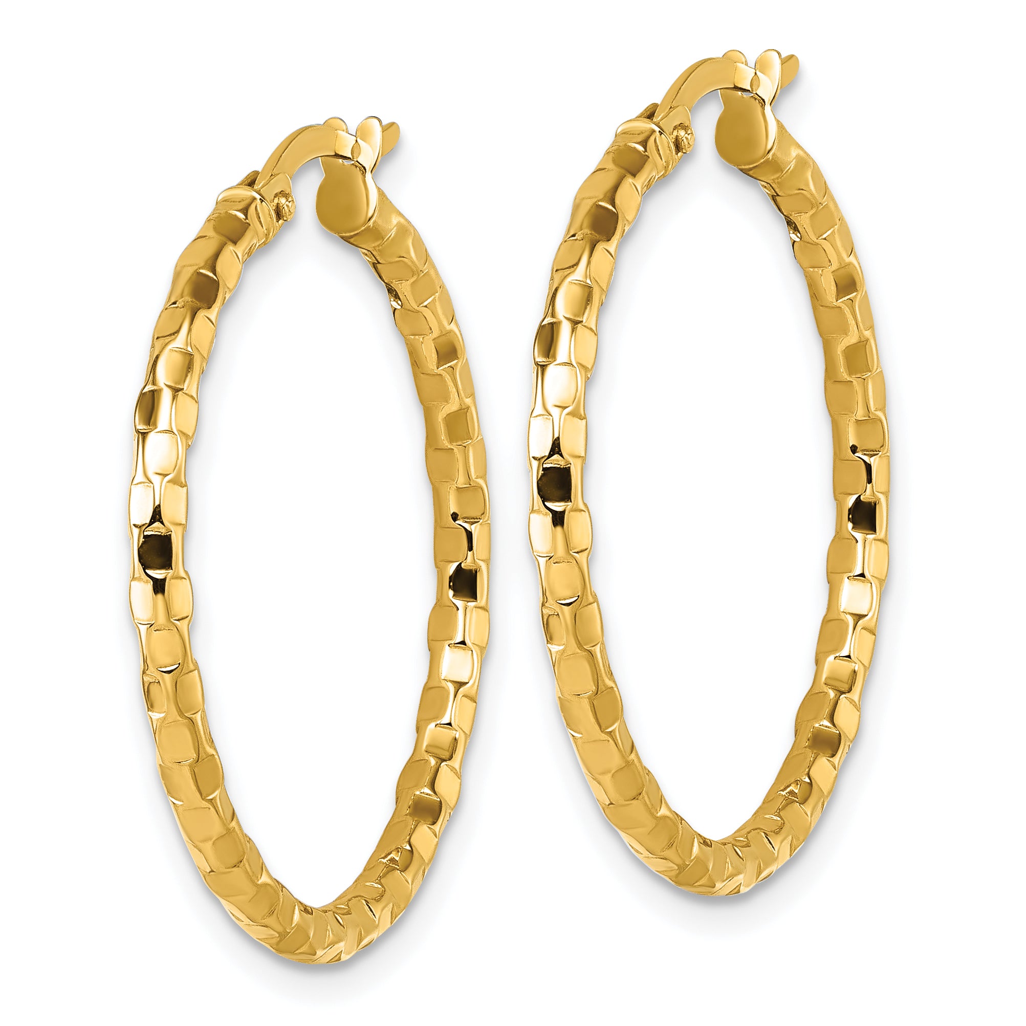 14k Polished 2.3 x 30mm Textured Tube Hoop Earrings Secondary image