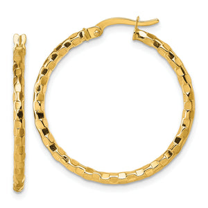 Tube Hoop Earrings in 14K Yellow Gold, 30mm Textured - Sophia Jewelers