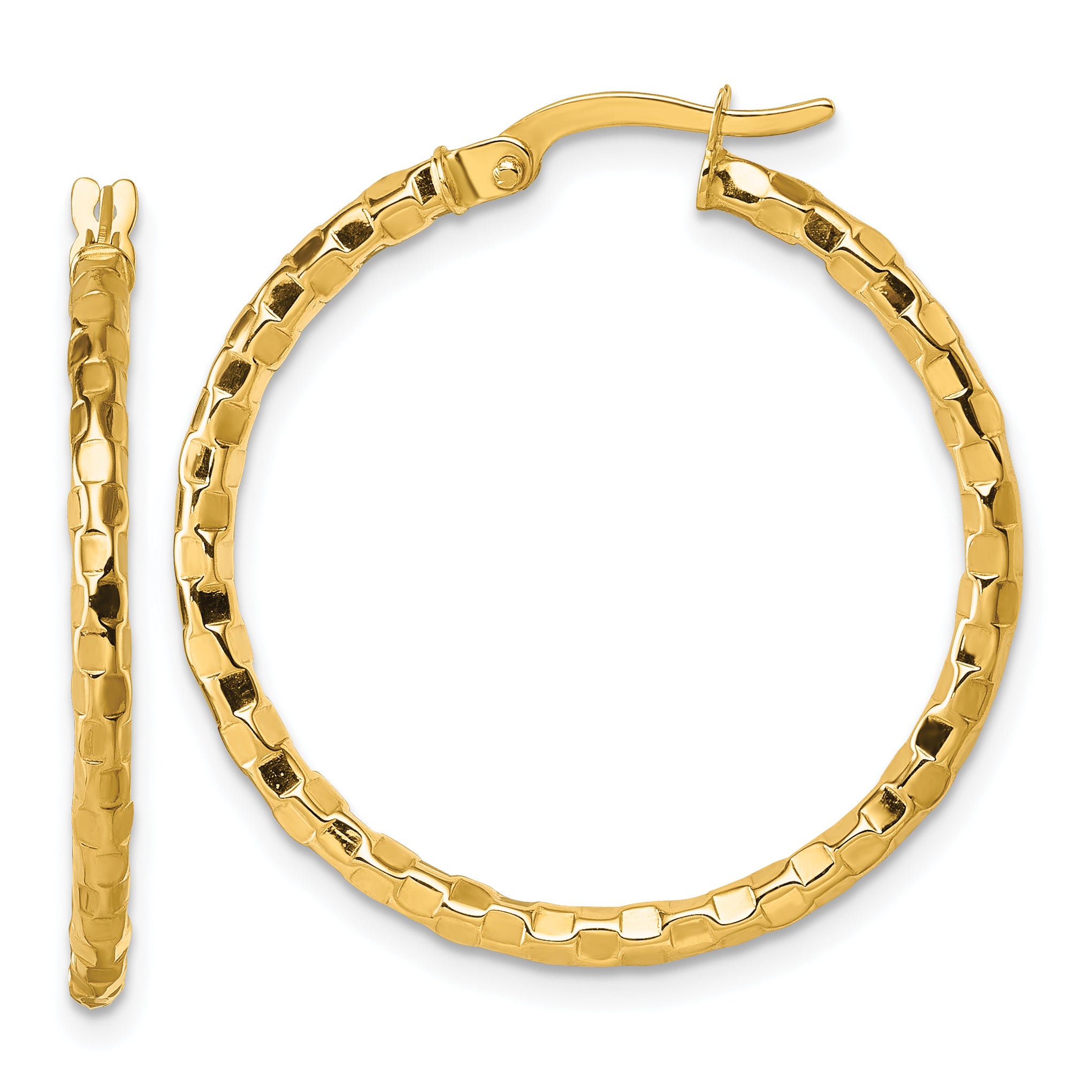 14k Polished 2.3 x 30mm Textured Tube Hoop Earrings