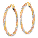 14k with Rose and White Rhodium Polished Twisted 2.00 x 34mm Tube Hoop Earrings
