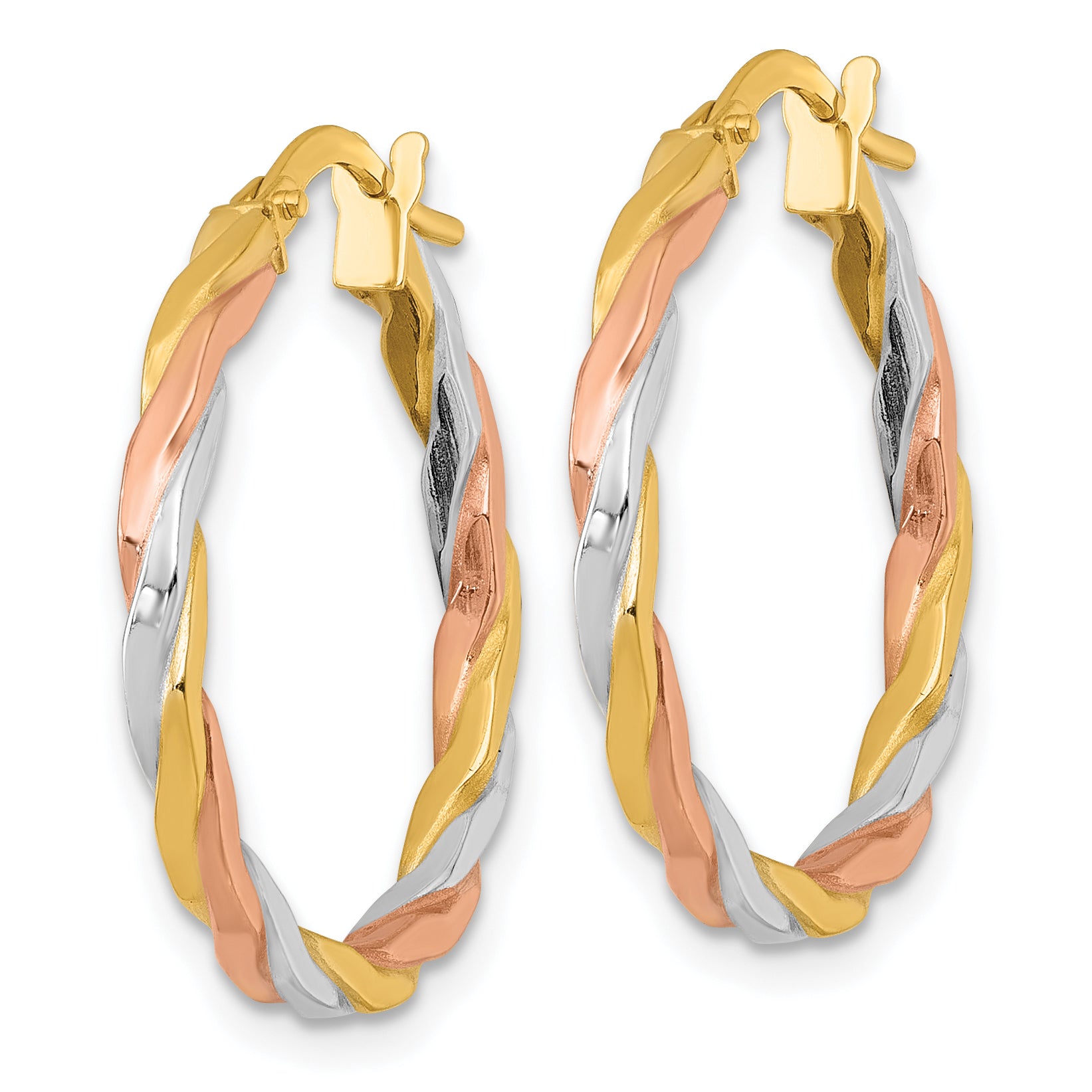 14k with Rose and White Rhodium Polished Twisted 2.00 x 24mm Tube Hoop Earrings Secondary image
