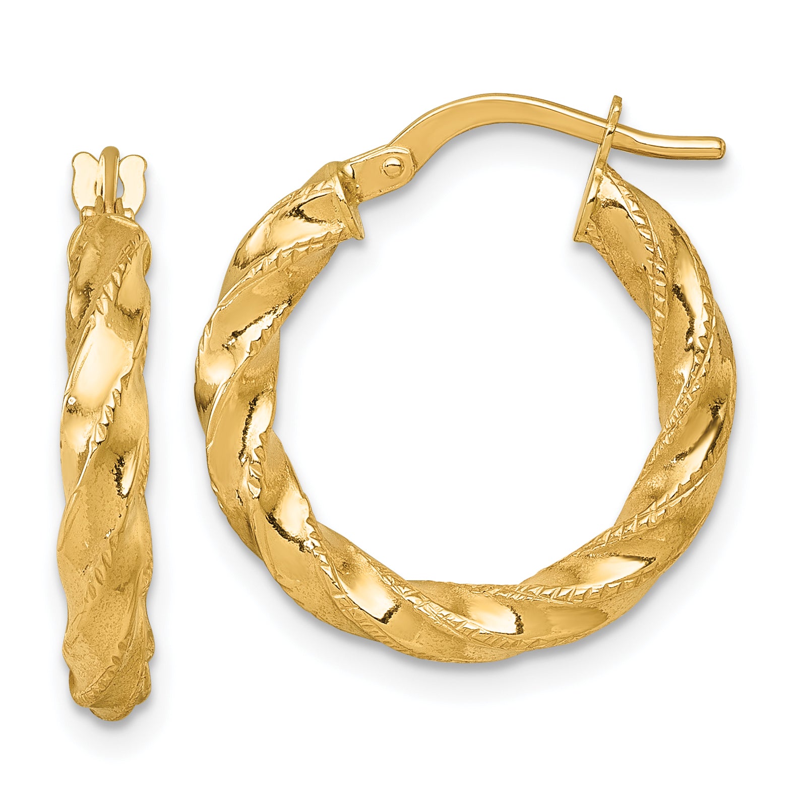 14k Polished Diamond-cut Twisted 3.00 x 20mm Tube Hoop Earrings Main image