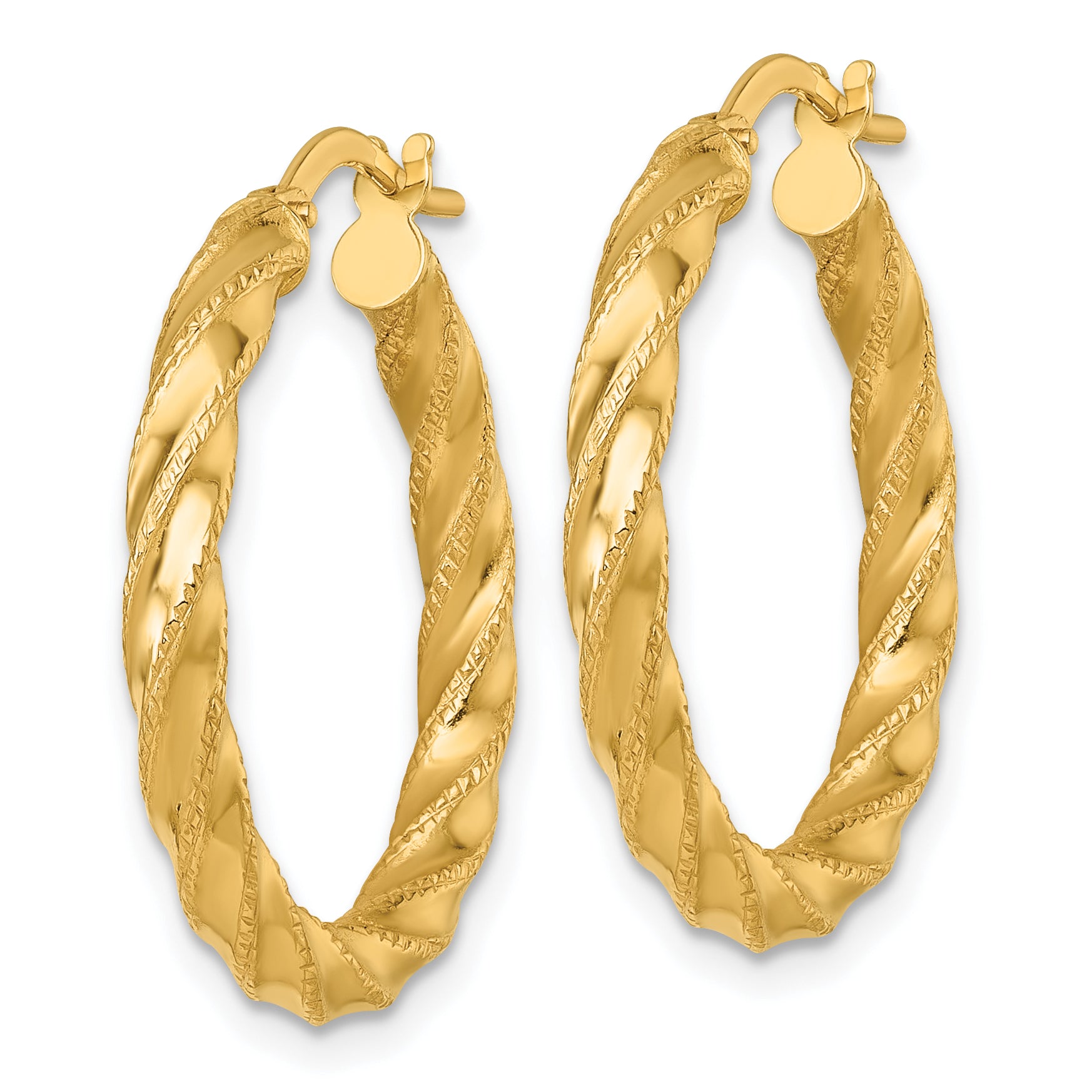 14k Polished Diamond-cut Twisted 3.00 x 25mm Tube Hoop Earrings