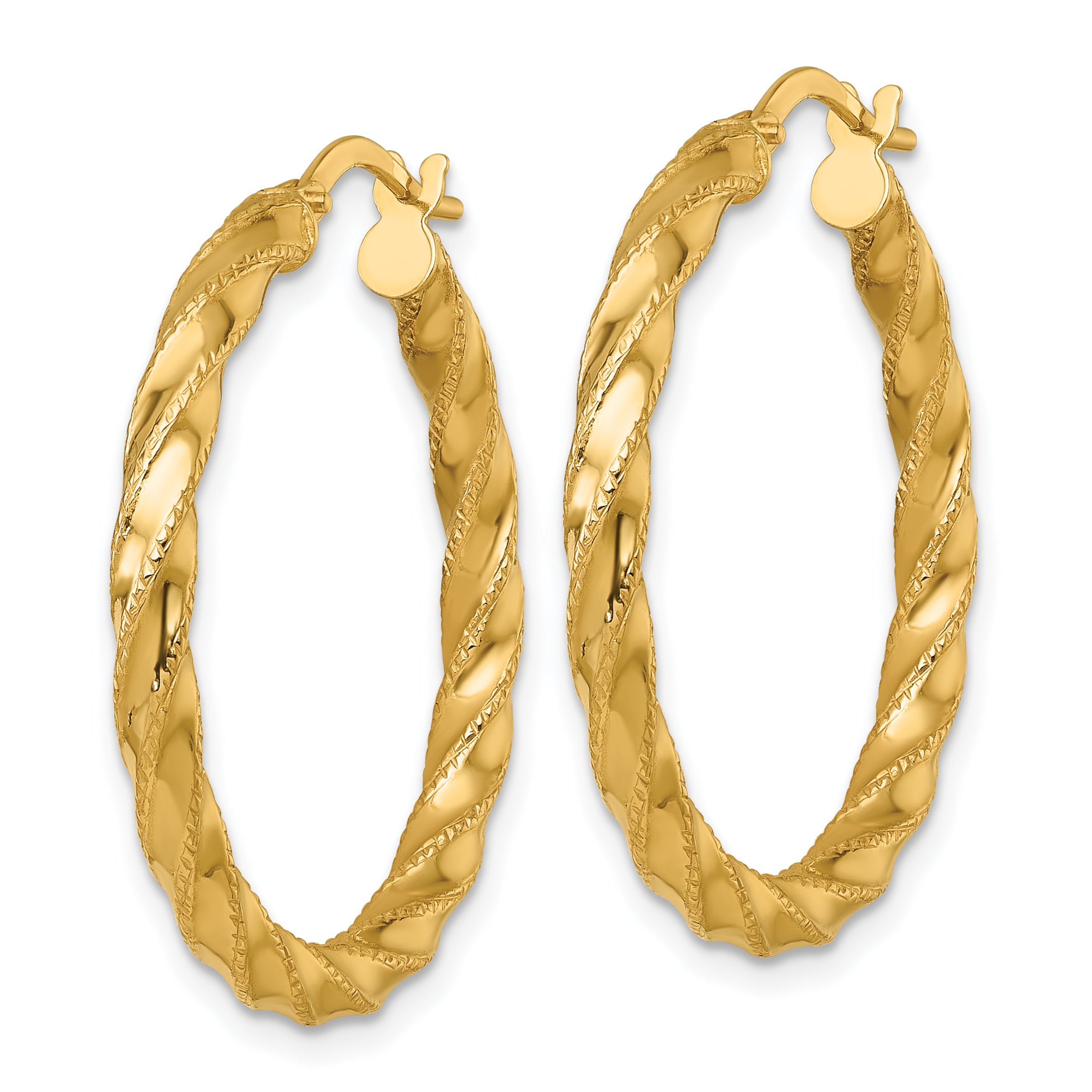 14k Polished Diamond-cut Twisted 3.00 x 30mm Tube Hoop Earrings Secondary image