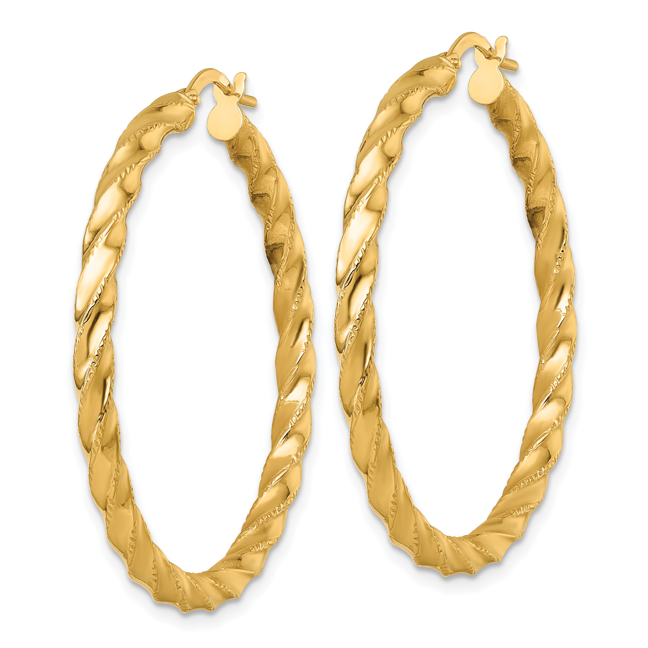 14k Polished Diamond-cut Twisted 3.00 x 40mm Tube Hoop Earrings Secondary image