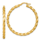 14k Polished Diamond-cut Twisted 3.00 x 40mm Tube Hoop Earrings