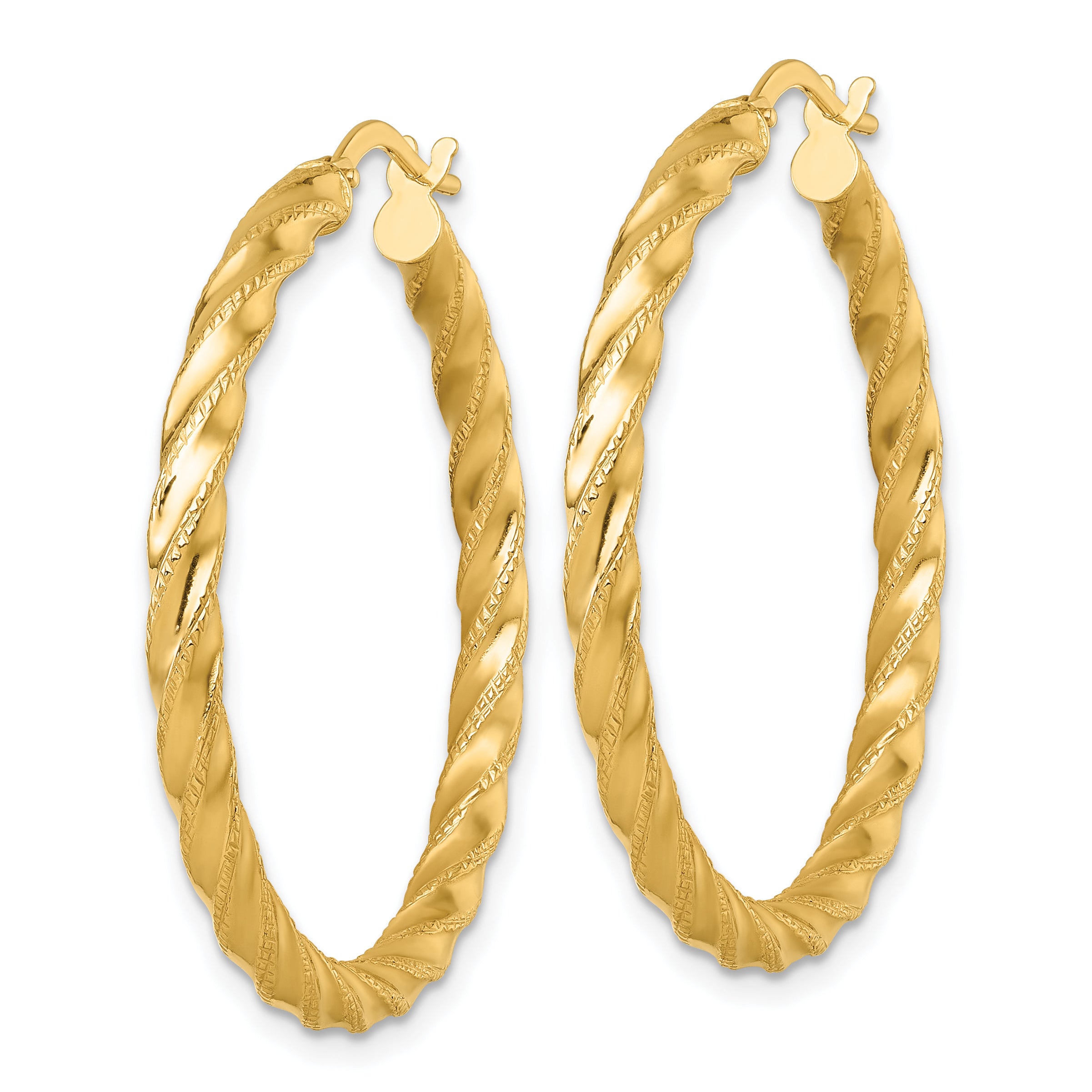 14k Polished Diamond-cut Twisted 3.00 x 35mm Tube Hoop Earrings Secondary image