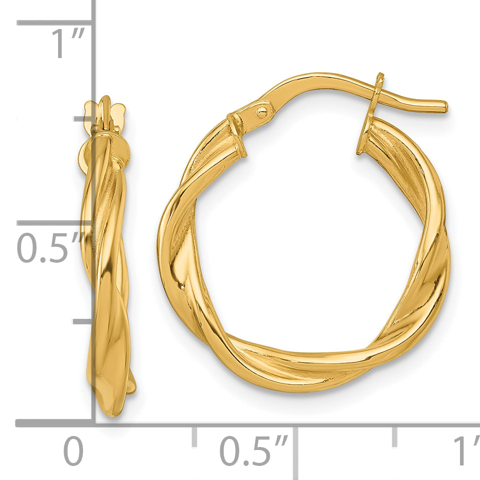 14k Polished Twisted 2.75 x 20mm Tube Hoop Earrings