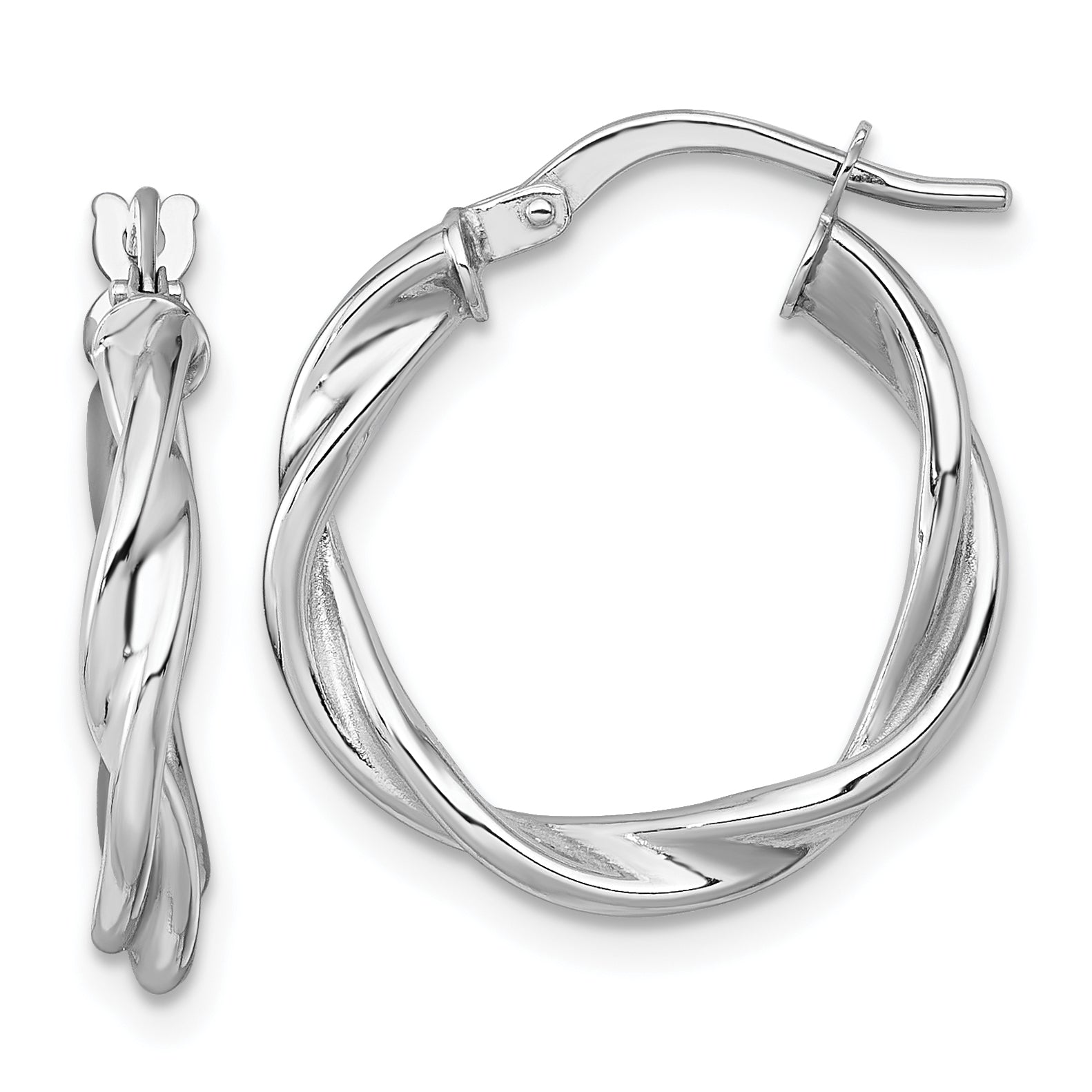 14k White Gold Polished Twisted 2.75 x 20mm Tube Hoop Earrings Main image