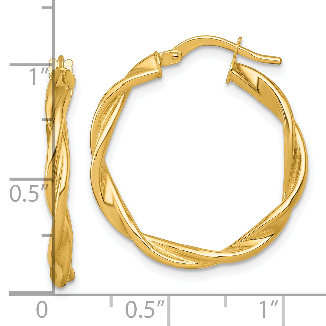 14k Polished Twisted 2.75 x 25mm Tube Hoop Earrings