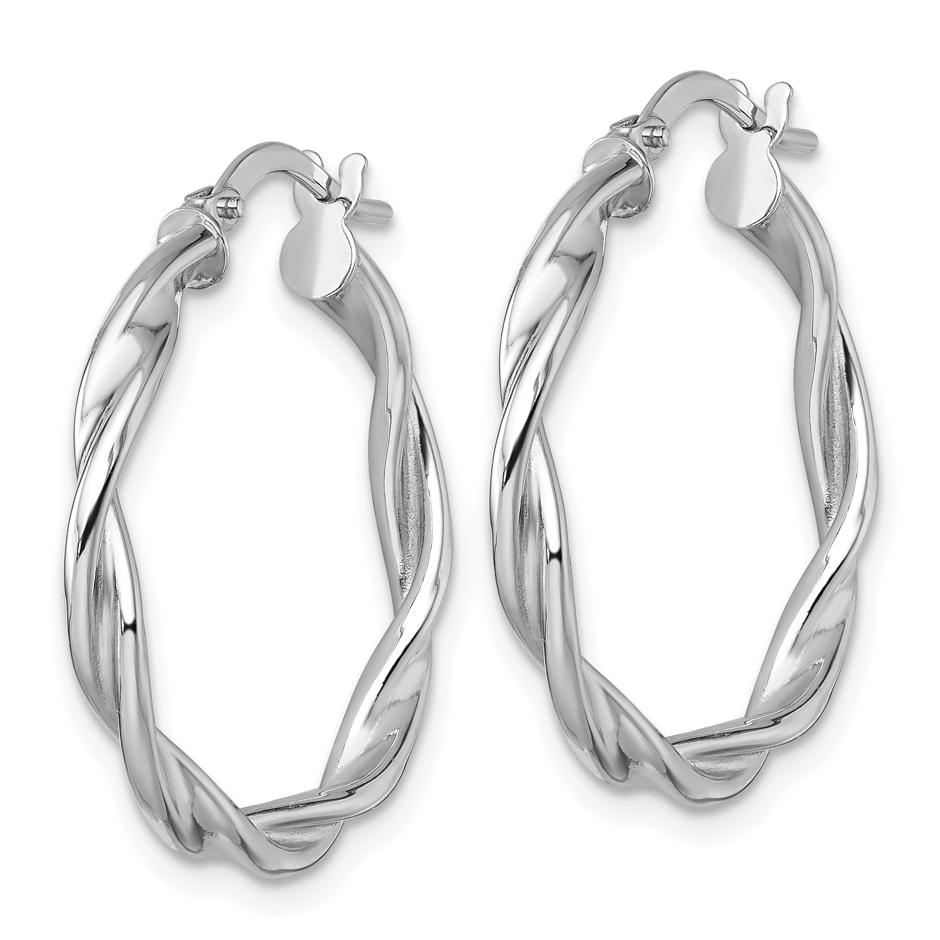 14k White Gold Polished Twisted 2.75 x 25mm Tube Hoop Earrings