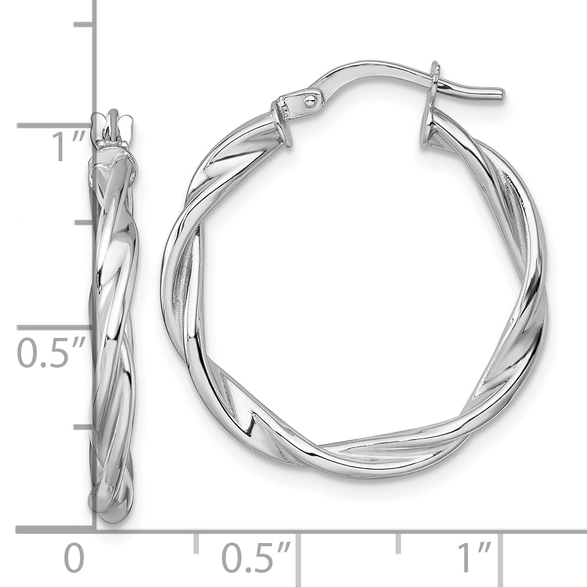 14k White Gold Polished Twisted 2.75 x 25mm Tube Hoop Earrings