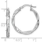 14k White Gold Polished Twisted 2.75 x 25mm Tube Hoop Earrings