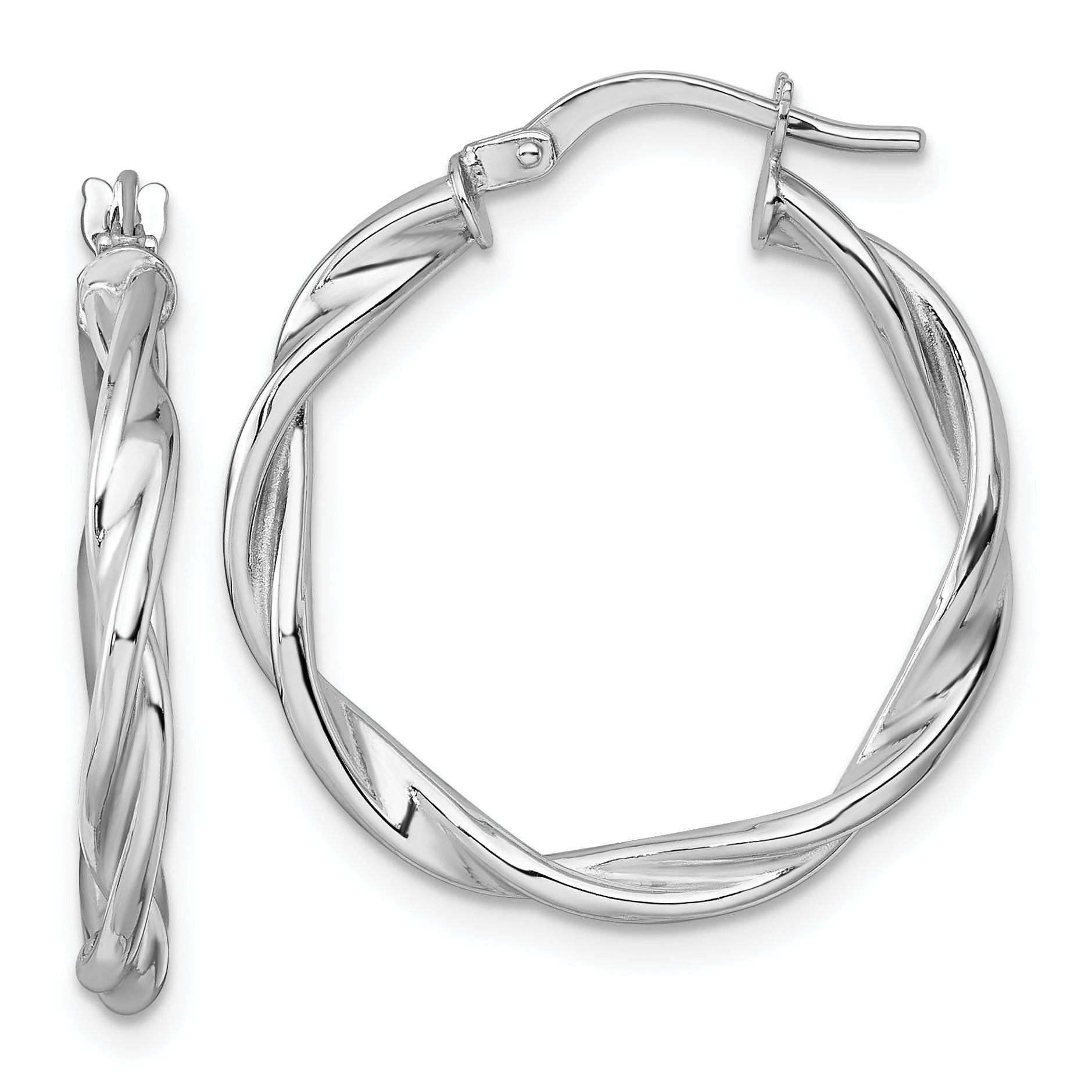 14k White Gold Polished Twisted 2.75 x 25mm Tube Hoop Earrings Main image