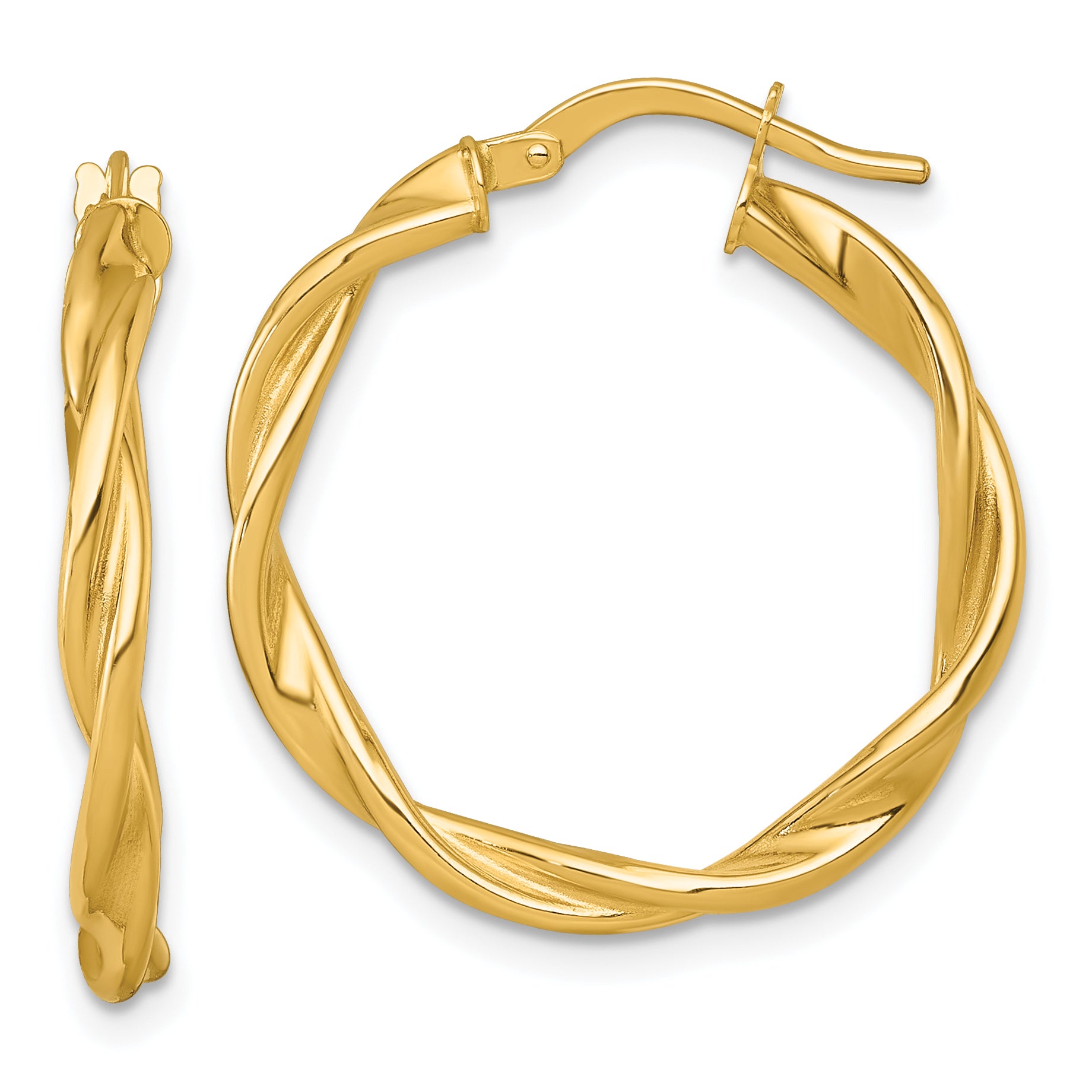 14k Polished Twisted 2.75 x 25mm Tube Hoop Earrings