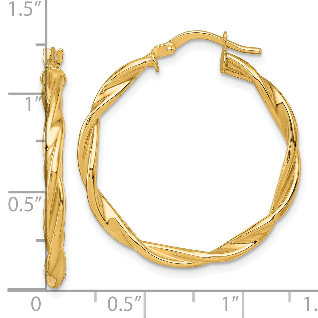 14k Polished Twisted 2.75 x 30mm Tube Hoop Earrings