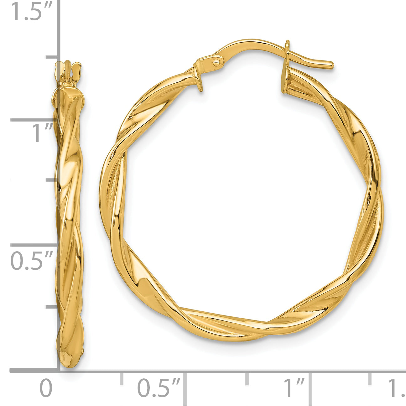 14k Polished Twisted 2.75 x 30mm Tube Hoop Earrings