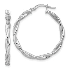 14k White Gold Polished Twisted 2.75 x 30mm Tube Hoop Earrings
