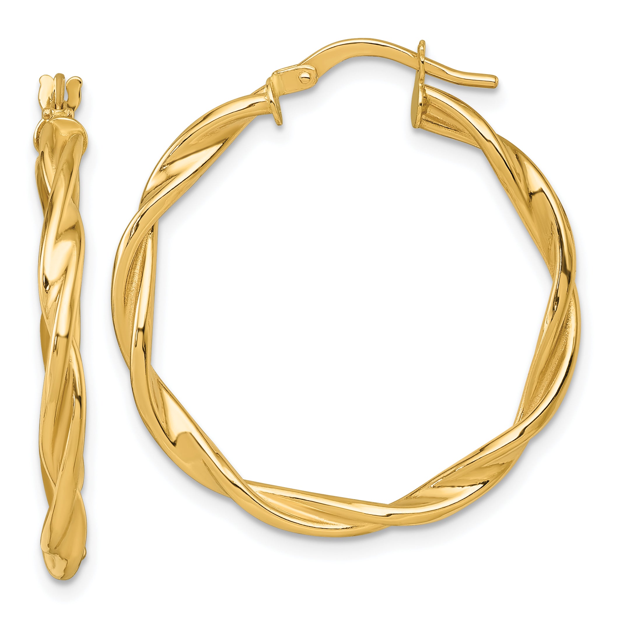 14k Polished Twisted 2.75 x 30mm Tube Hoop Earrings Main image