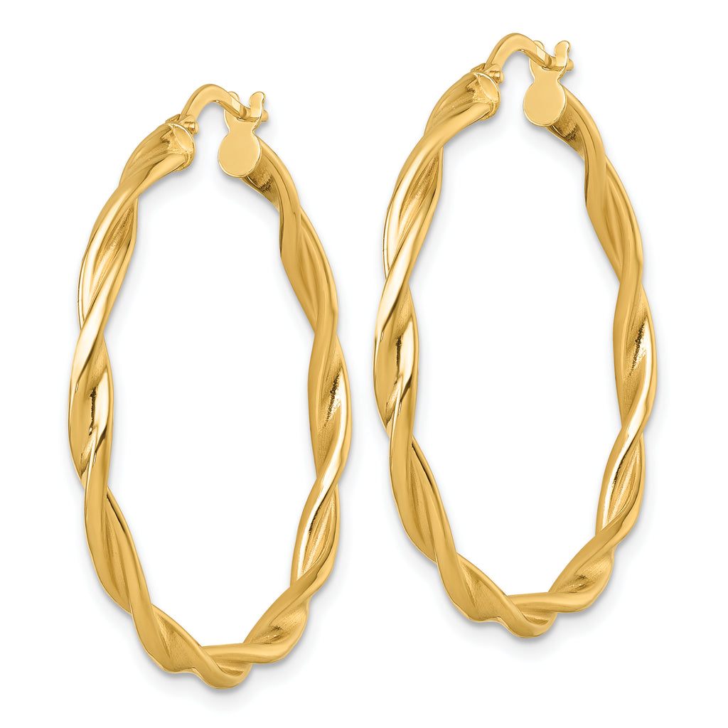 14k Polished Twisted 2.75 x 35mm Tube Hoop Earrings