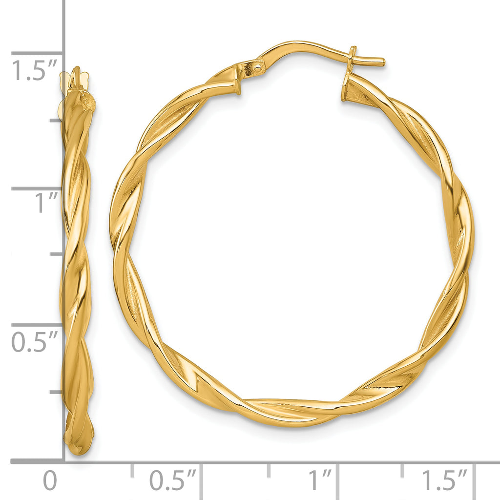 14k Polished Twisted 2.75 x 35mm Tube Hoop Earrings