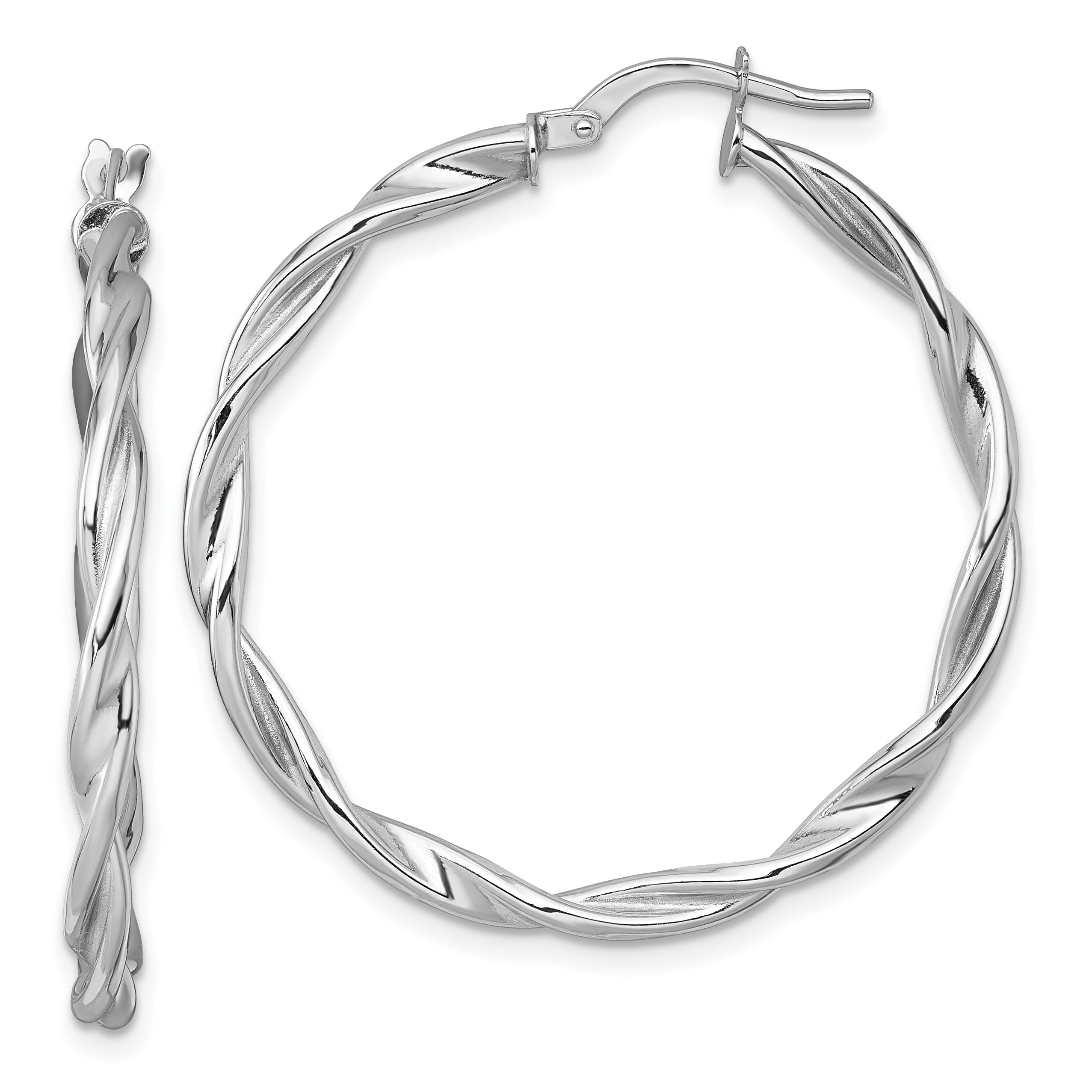 14k White Gold Polished Twisted 2.75 x 35mm Tube Hoop Earrings Main image