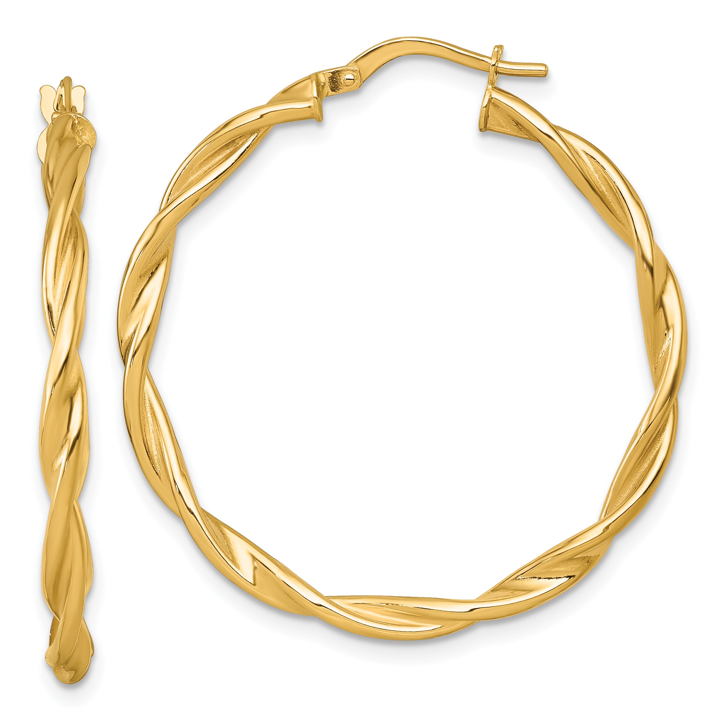 14k Polished Twisted 2.75 x 35mm Tube Hoop Earrings