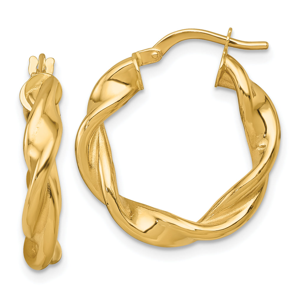 14k Polished Twisted 4.00 x 22mm Tube Hoop Earrings