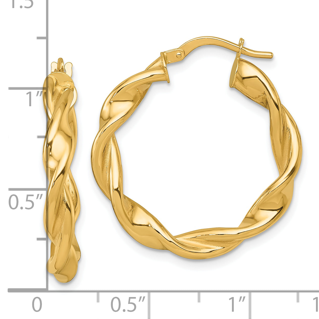 14k Polished Twisted 4.00 x 27mm Tube Hoop Earrings