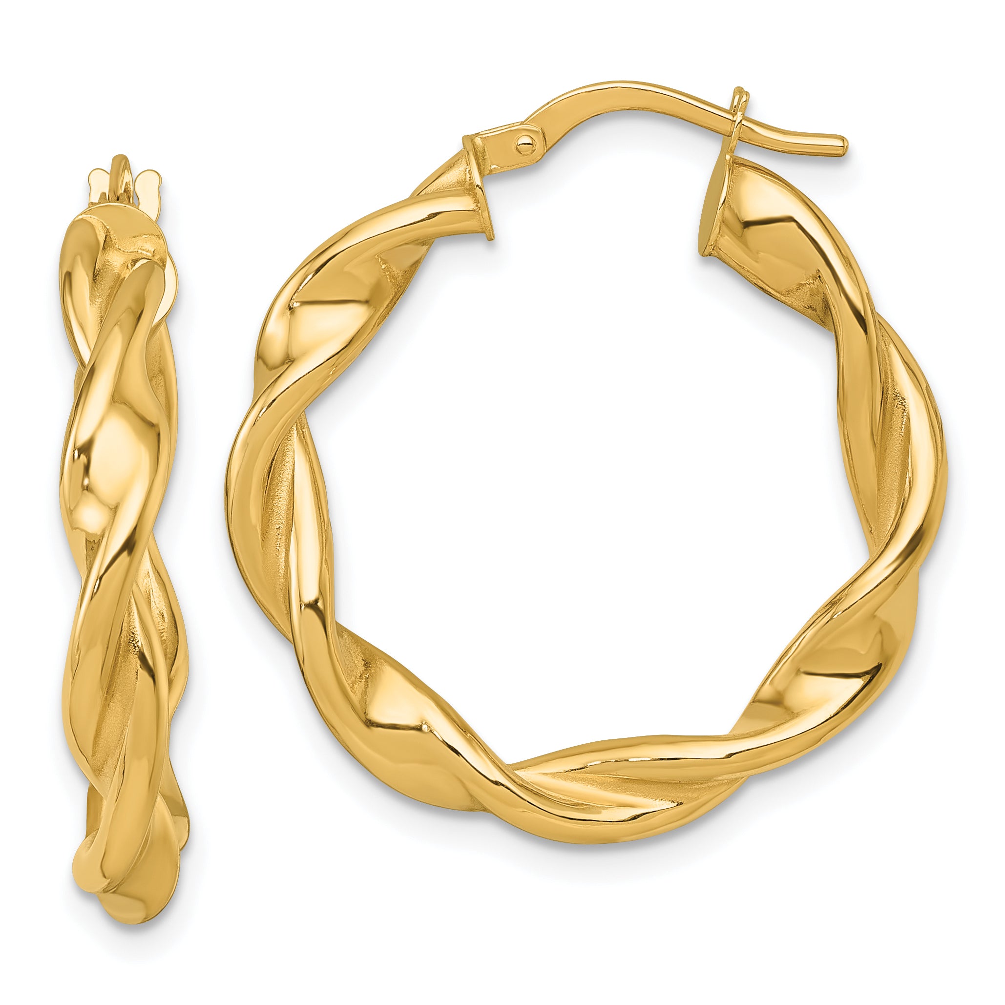 14k Polished Twisted 4.00 x 27mm Tube Hoop Earrings