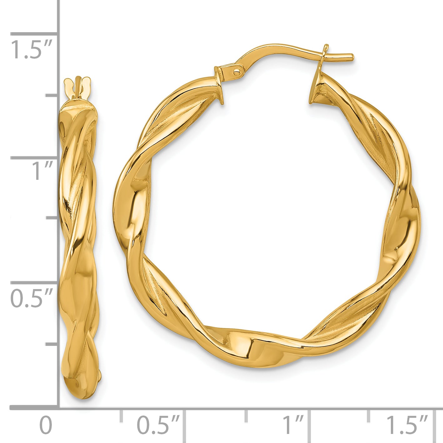 14k Polished Twisted 4.00 x 33mm Tube Hoop Earrings