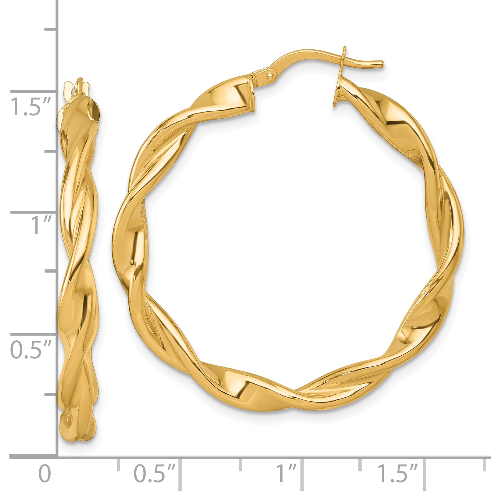 14k Polished Twisted 4.00 x 38mm Tube Hoop Earrings