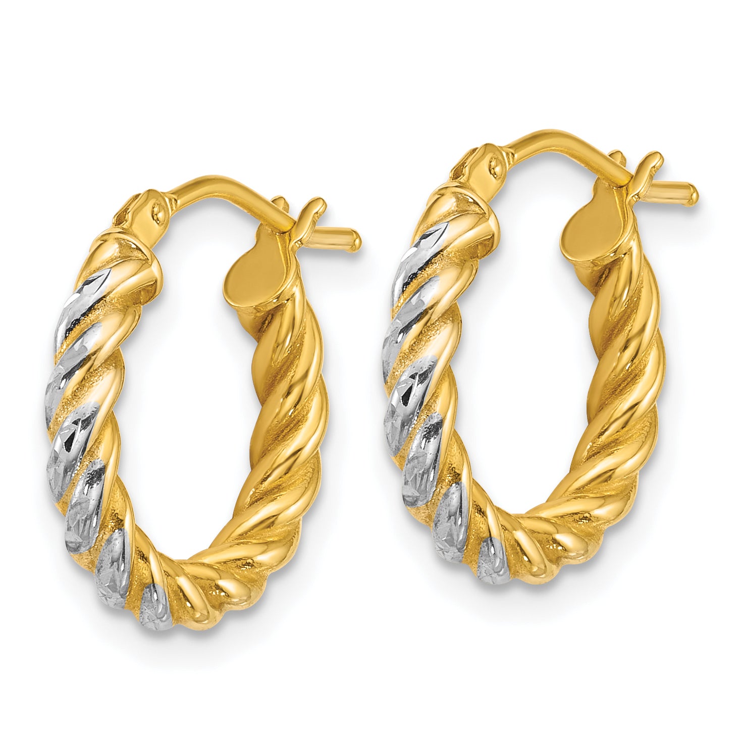14k with White Rhodium Polished Diamond-cut Twisted 2.75mm Tube Hoop Earrings Secondary image
