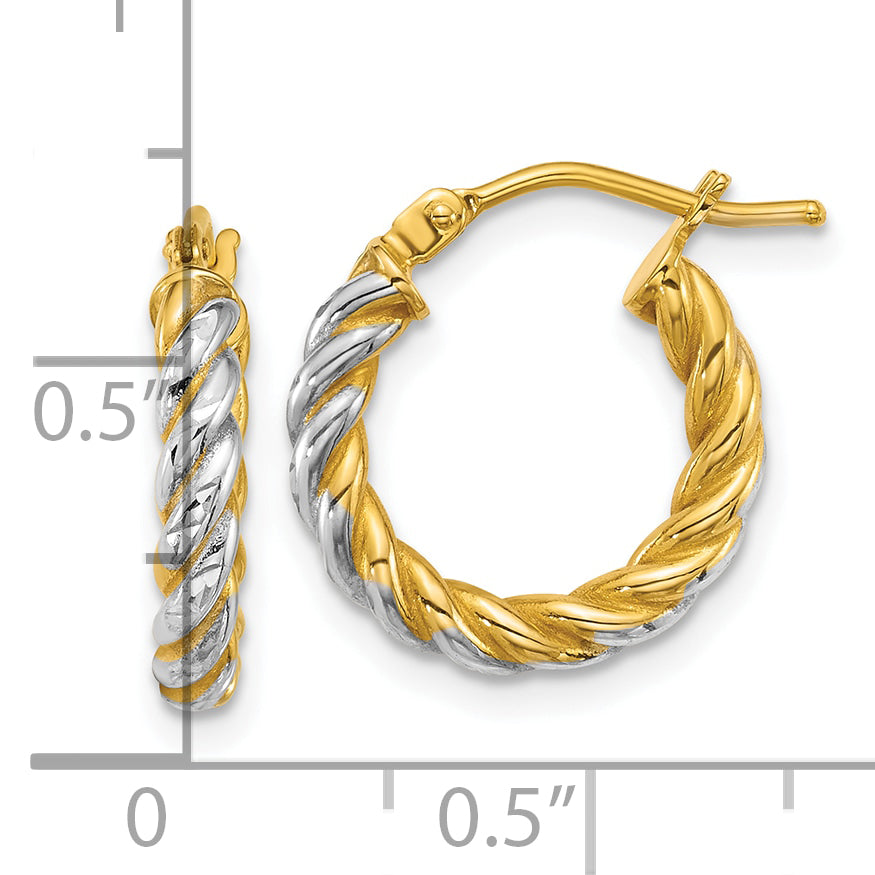 14k with White Rhodium Polished Diamond-cut Twisted 2.75mm Tube Hoop Earrings