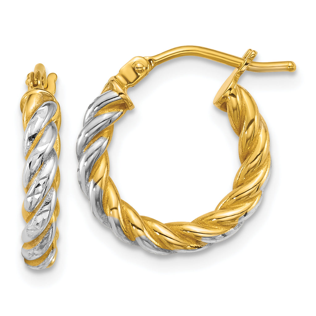 14k with White Rhodium Polished Diamond-cut Twisted 2.75mm Tube Hoop Earrings