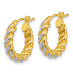 14k with White Rhodium Polished Diamond-cut Twisted 3.75mm Tube Hoop Earrings