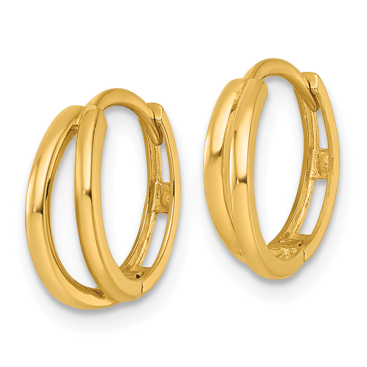 14k Polished Fancy Double Round Hinged Hoop Earrings Secondary image