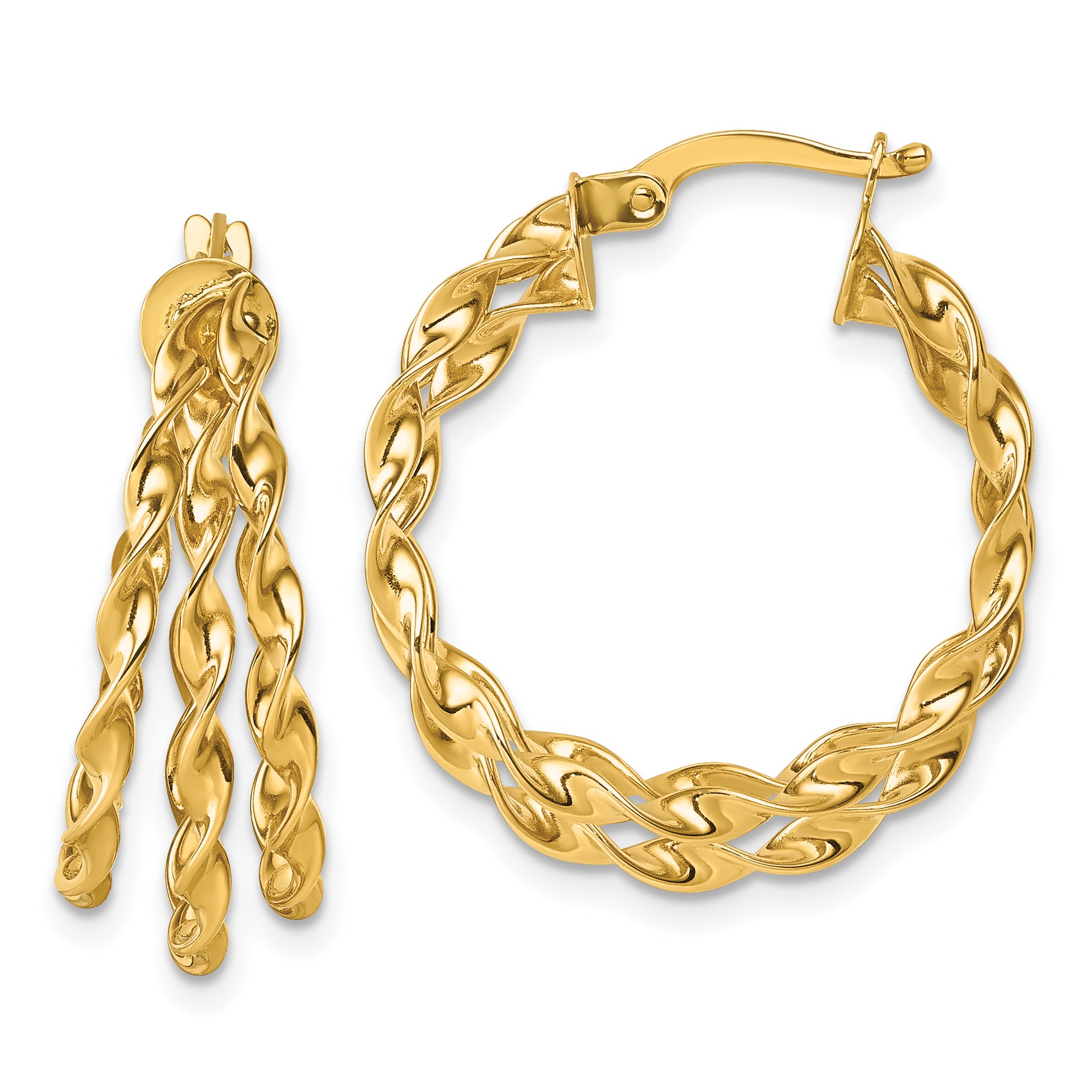 14k Polished Three Strand Circle Twisted Hoop Earrings Main image