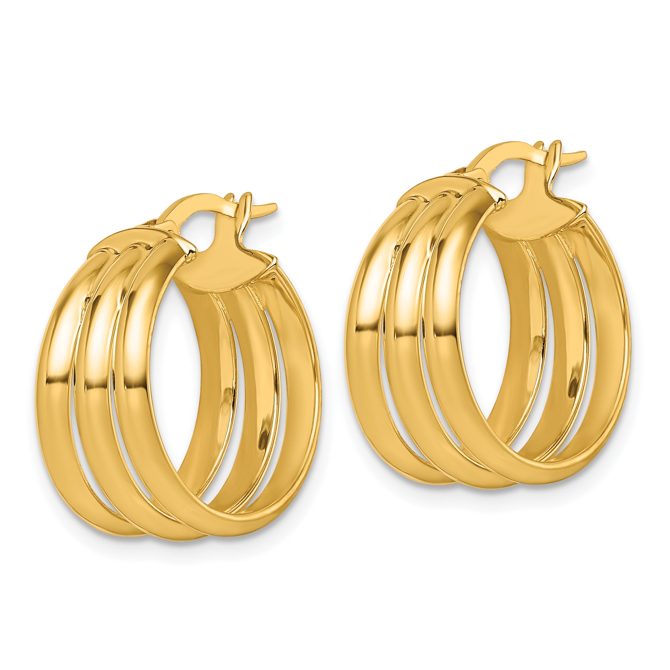 14K Polished Triple Row 8.00mm x 18mm Tube Round Hoop Earrings Secondary image