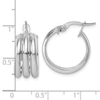 14K with White Rhodium Polished Triple Row 8.00mm x 18mm Round Hoop Earrings