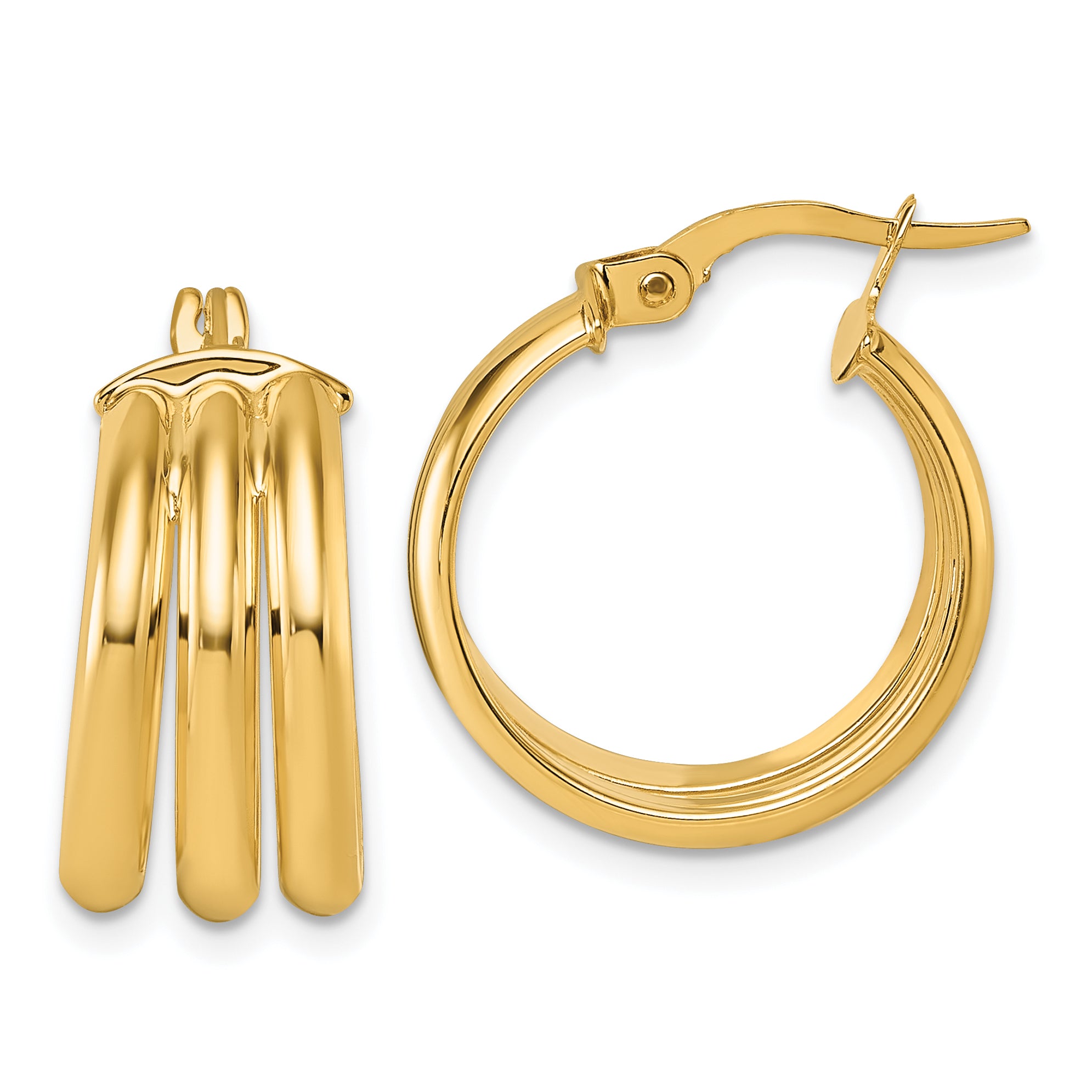 14K Polished Triple Row 8.00mm x 18mm Tube Round Hoop Earrings Main image