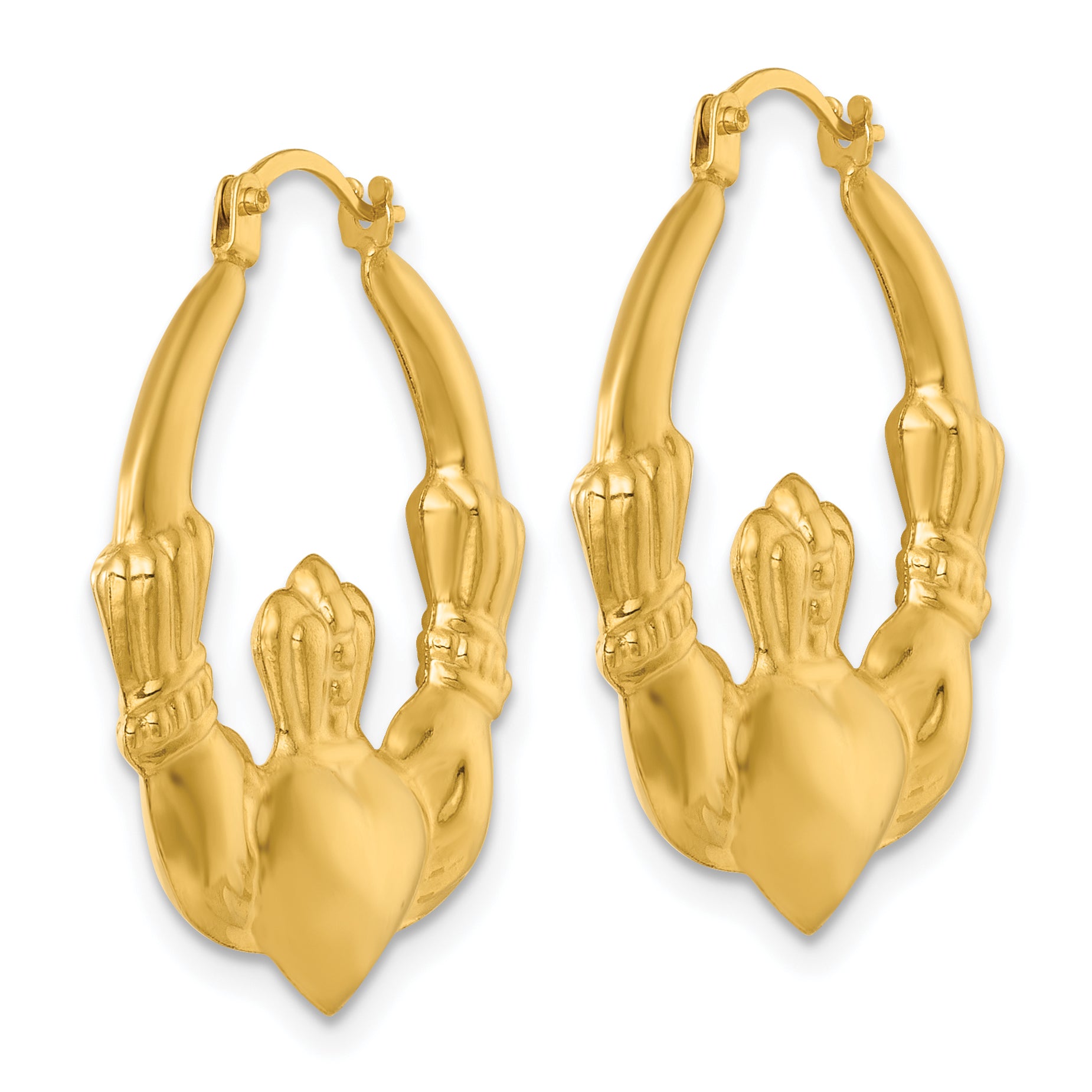 14k Polished 24.00mm Claddagh Hollow Hoop Earrings
