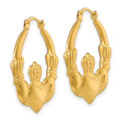 14k Polished 24.00mm Claddagh Hollow Hoop Earrings