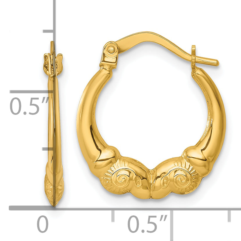 14k Polished 16.00mm Rams Head Hollow Hoop Earrings